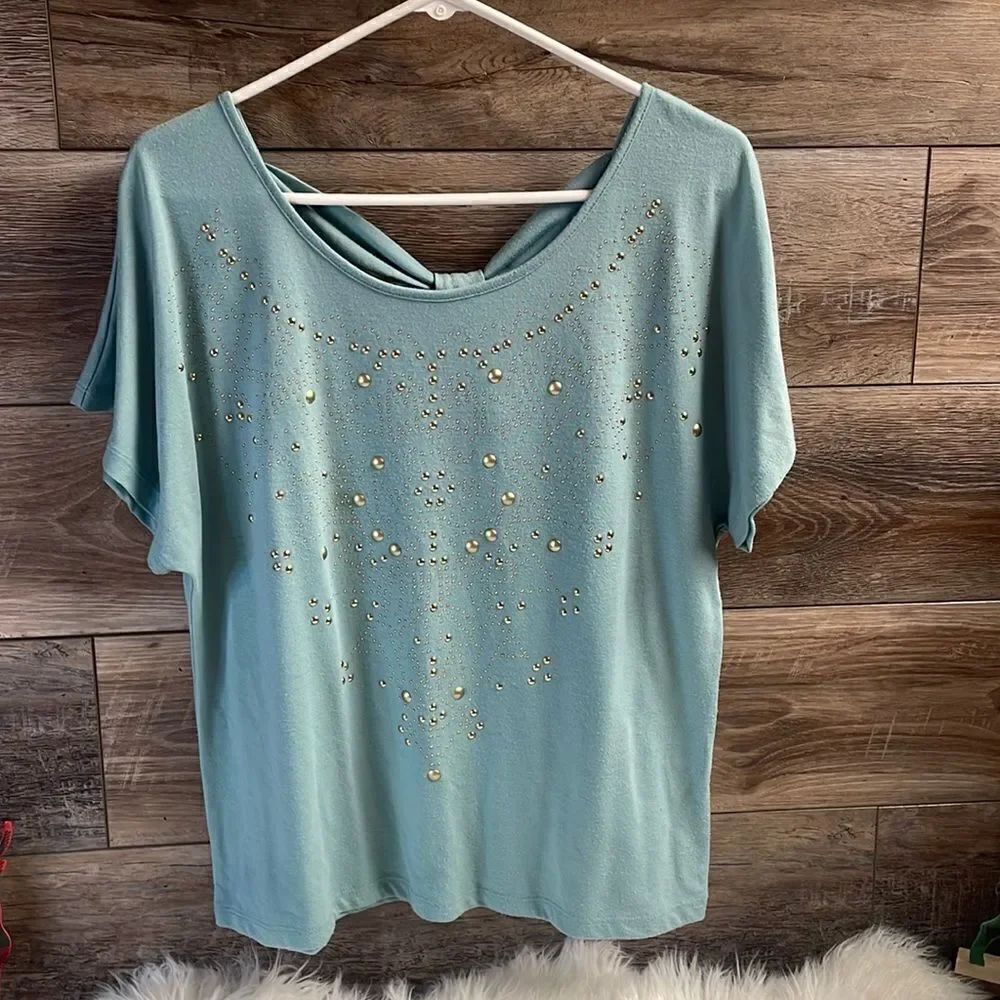 Charlotte Russe Ladies Embellish Top Y2K Fairy Whimiscal Large Bluish Green Sz L